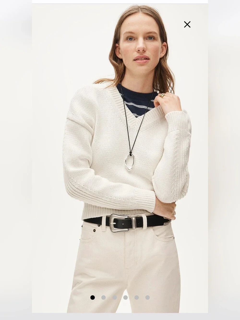 J.Crew Women’s Cotton-blend V-neck pullover sweater Cropped Sz L $118 Ivory